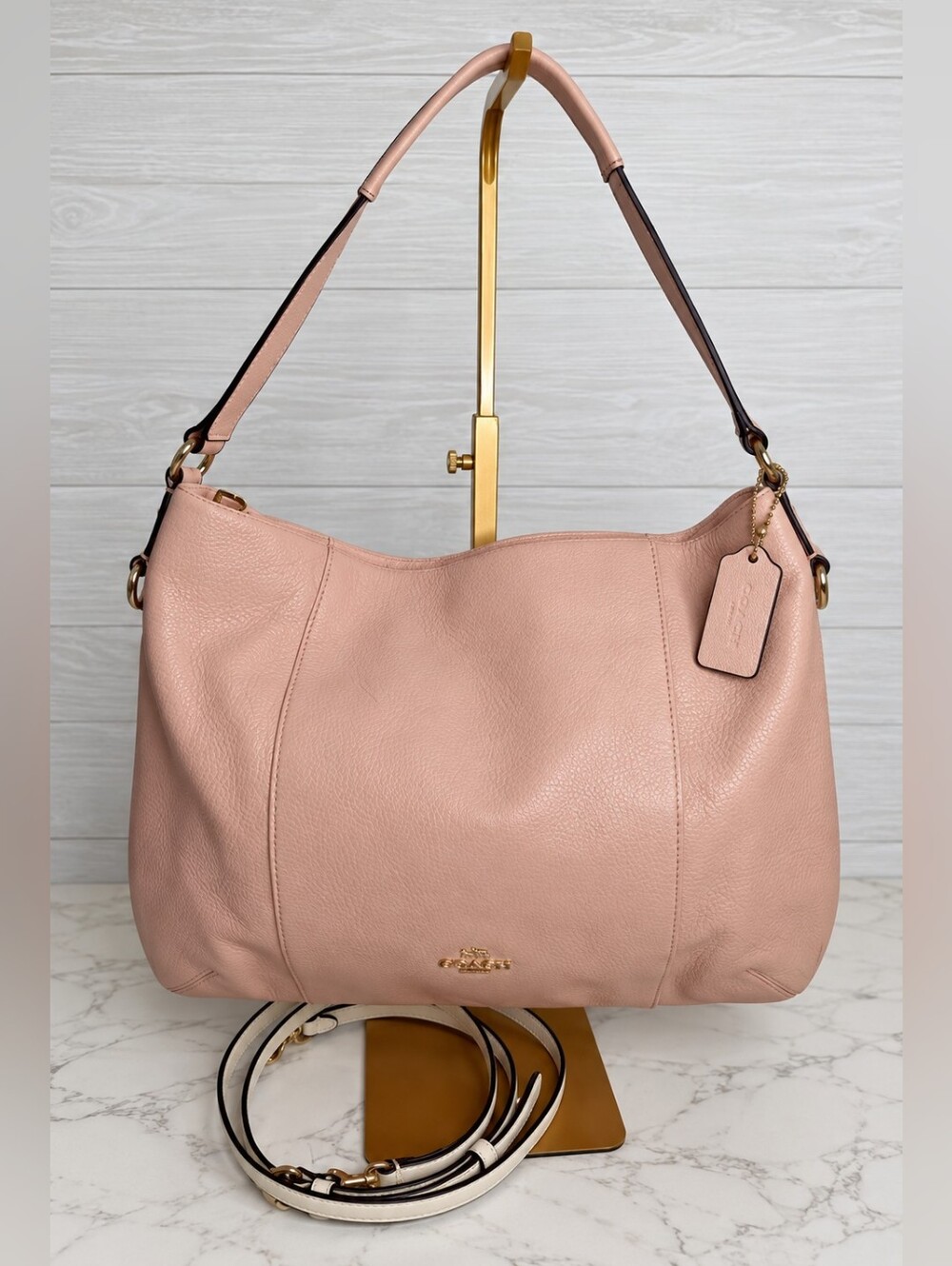 Coach Isabelle East West Blush Pink Pebbled Leather Hobo Shoulder Crossbody Bag